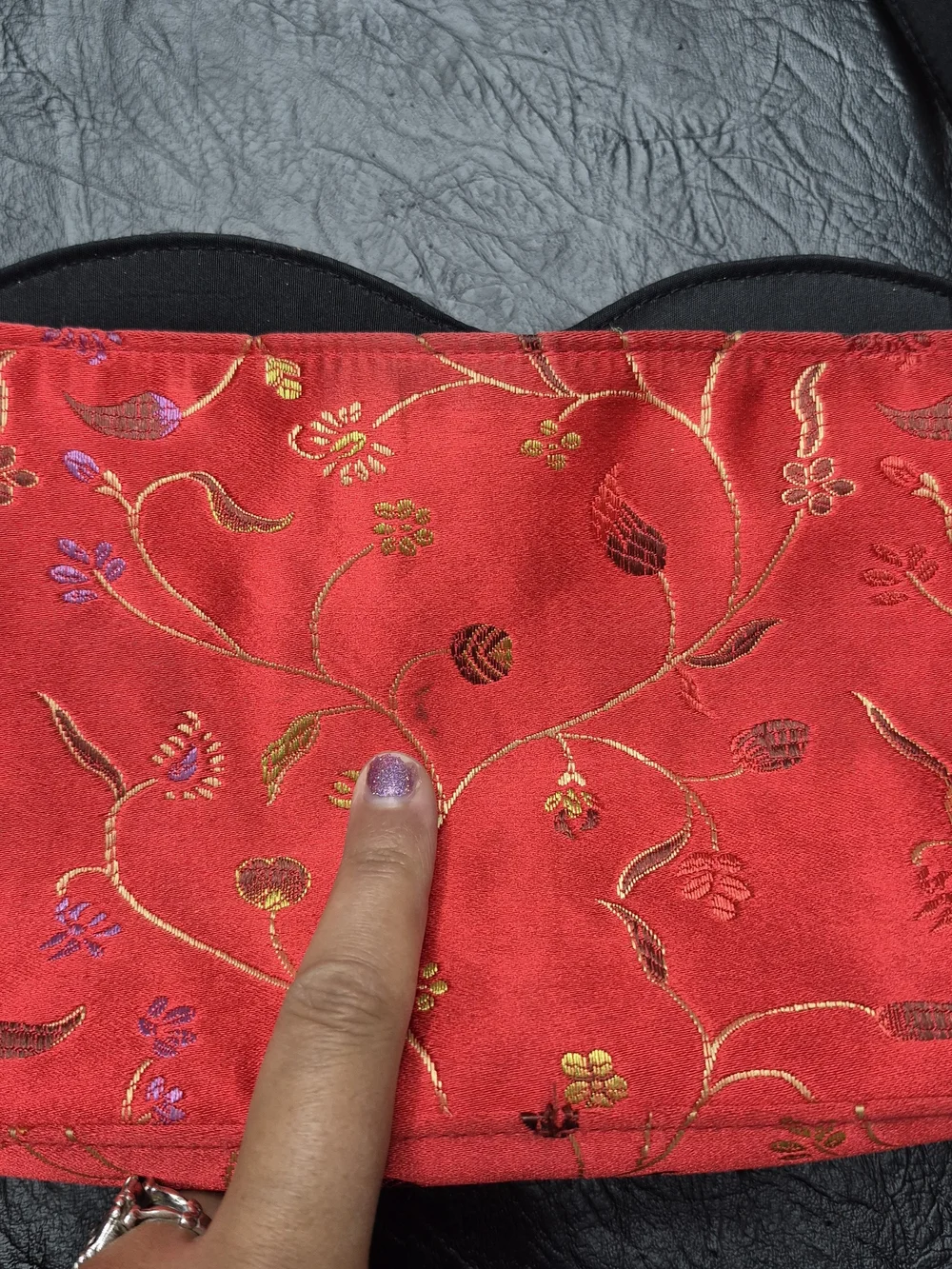 Red Floral Satin Shoulder Bag - Unbranded